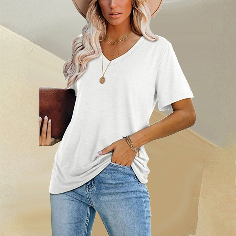 T-shirt casual con scollo a V da donna