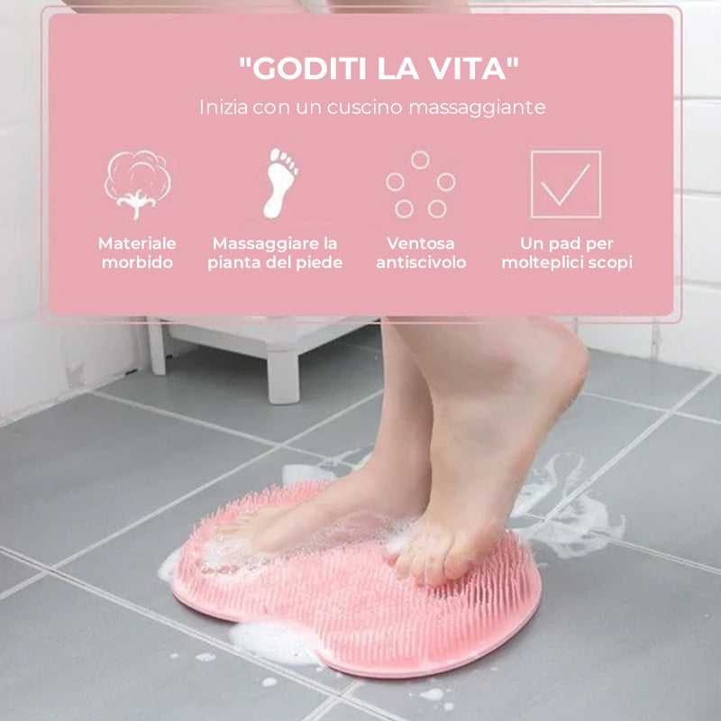 Scrubber per piedi e schiena per doccia, cuscino massaggiante