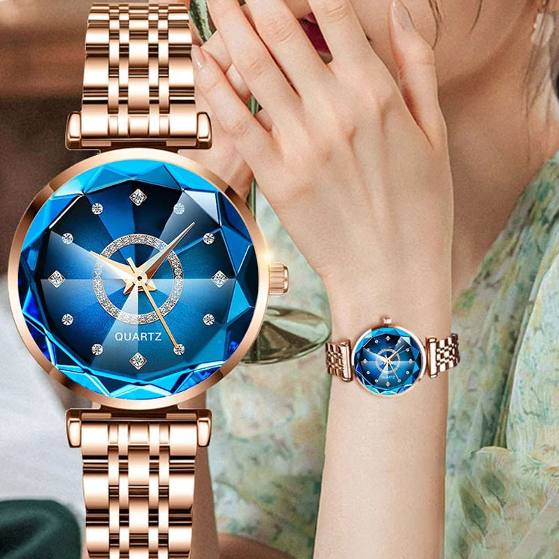 Orologio impermeabile da donna con quadrante con diamanti stellati