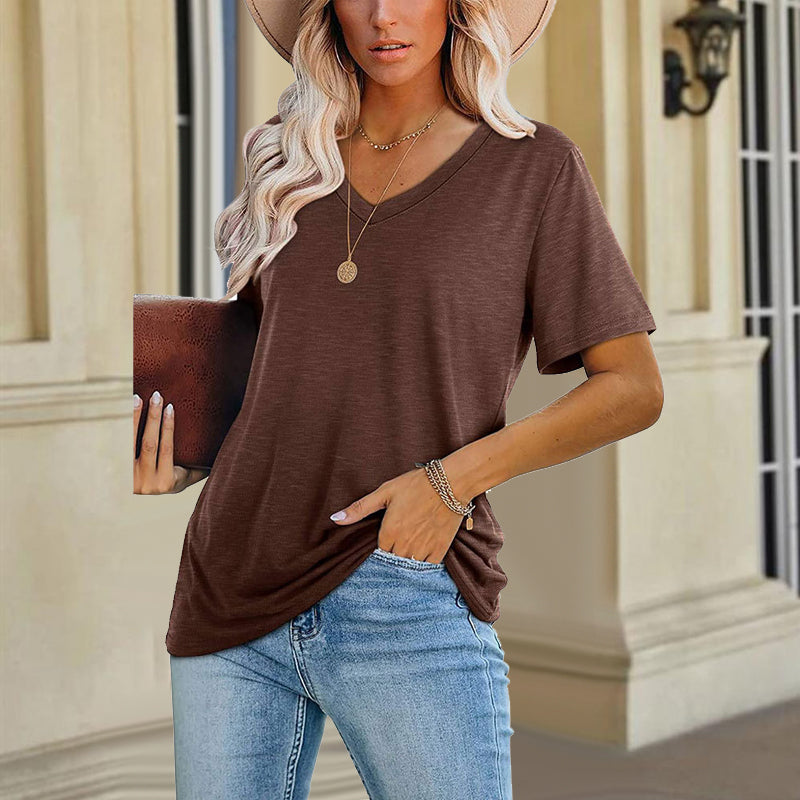 T-shirt casual con scollo a V da donna