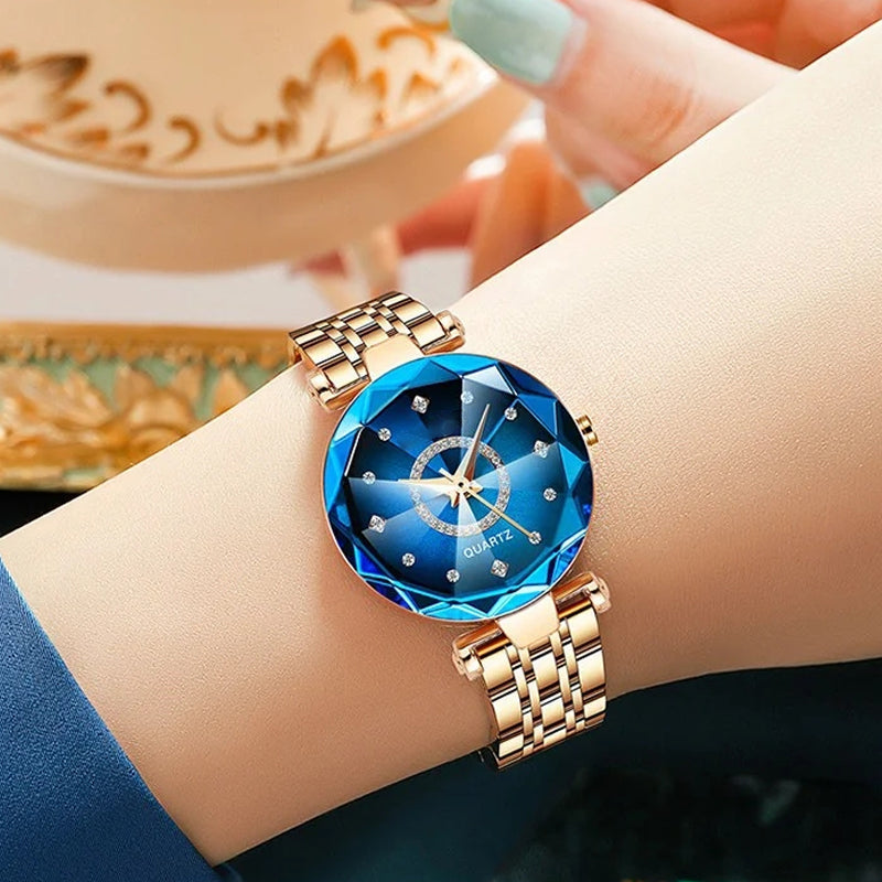 Orologio impermeabile da donna con quadrante con diamanti stellati