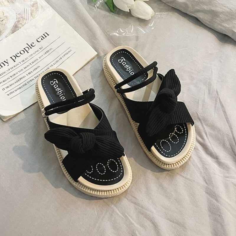 Eleganti sandali con fiocco e suola platform da donna