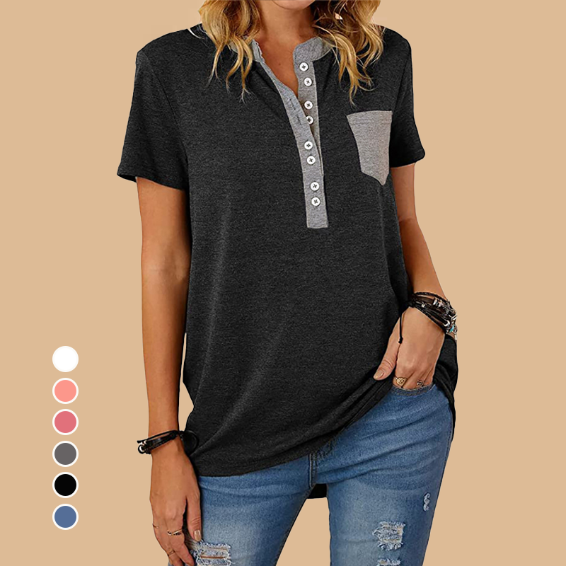 T-shirt da donna a maniche corte casual ampia monopetto