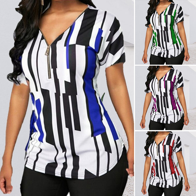 T-shirt a maniche corte con stampa scollo a V alla moda