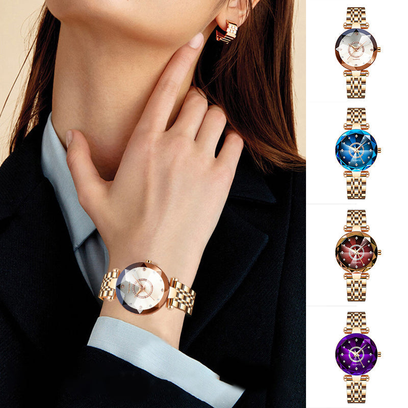 Orologio impermeabile da donna con quadrante con diamanti stellati