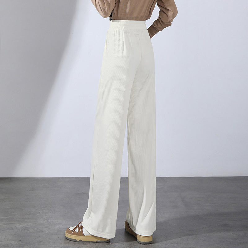 Pantaloni a gamba larga in seta ghiaccio con drappo estivo a vita alta da donna