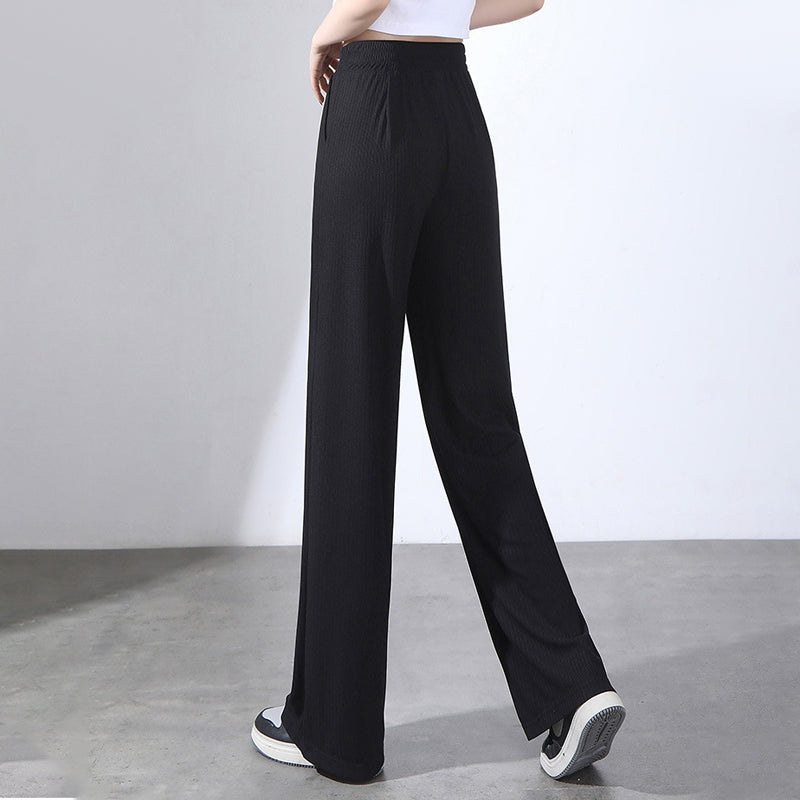 Pantaloni a gamba larga in seta ghiaccio con drappo estivo a vita alta da donna