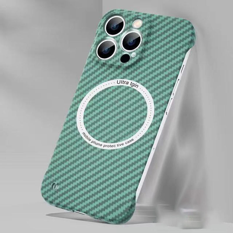 Struttura in fibra di carbonio senza cornice per custodia per iPhone con ricarica magnetica