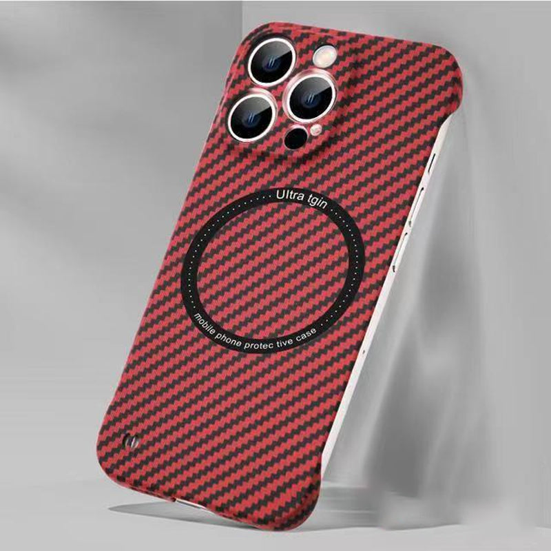 Struttura in fibra di carbonio senza cornice per custodia per iPhone con ricarica magnetica