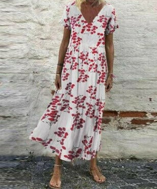 Abito lungo da donna vintage a maniche corte